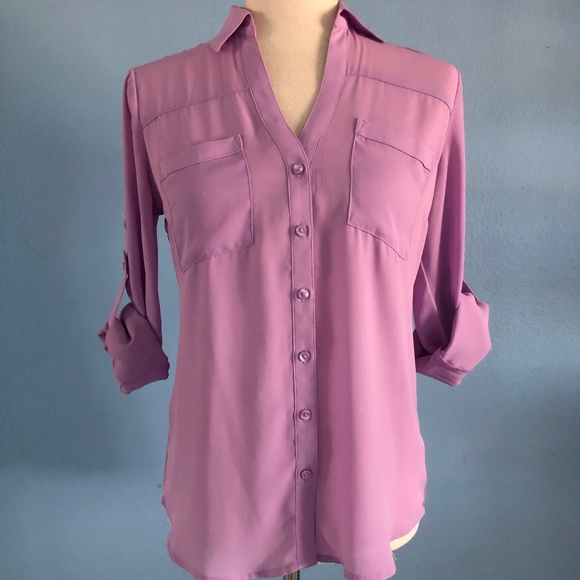 Lavender / Purple Button Down Shirt - Adjustable Sleeves - Size XS - Express - Picture 3 of 4